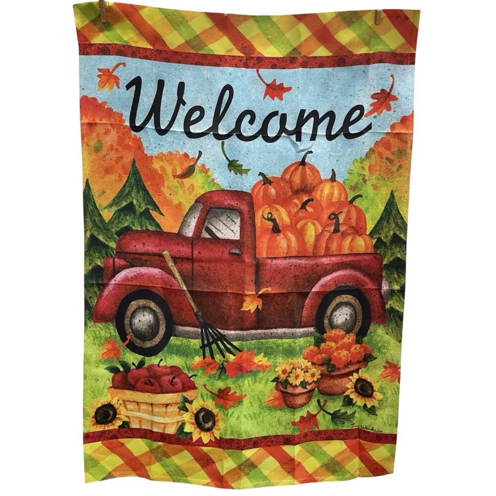 Welcome Fall House Flag Pumpkin Sunflower Rustic Farm Truck Outdoor Home Decor